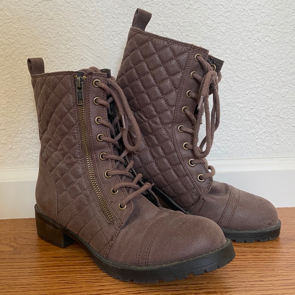 Combat style waffle lace/zip up ankle boots